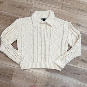 PrettyLittleThing  Collared Cream Cable Knit Sweater